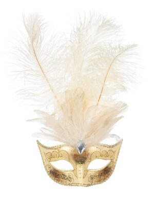 Kostümzubehör Maske Feder gold