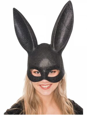 Kostümzubehör Maske Hase schwarz Glitzer