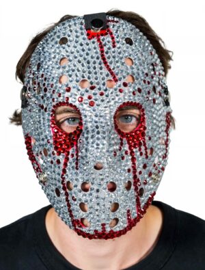 Kostümzubehör Maske Hockey Strasssteine rot/silber