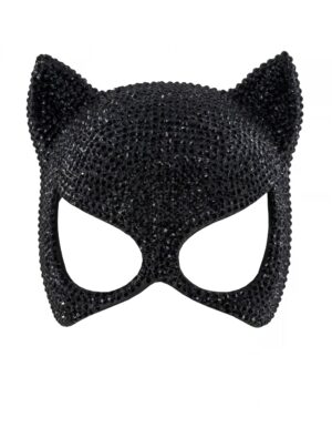 Kostümzubehör Maske Katze aus Strass schwarz
