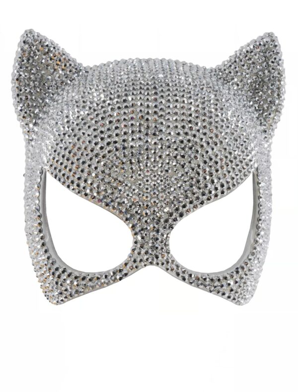 Kostümzubehör Maske Katze aus Strass silber