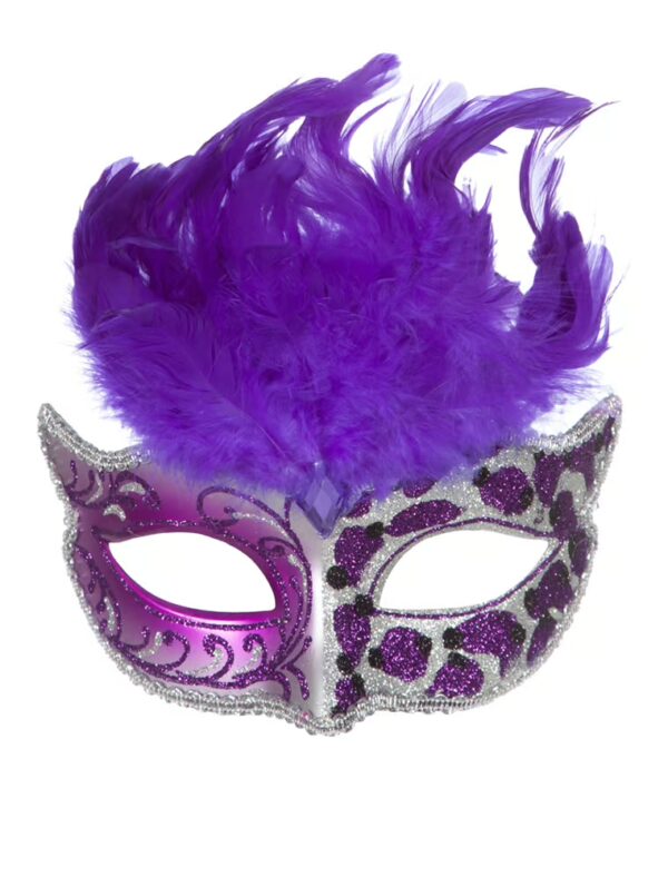 Kostümzubehör Maske Leopard mit Federn lila