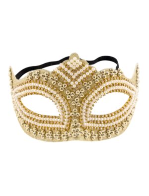 Kostümzubehör Maske Perlen weiß/gold