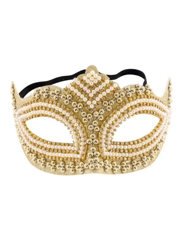 Kostümzubehör Maske Perlen weiß/gold