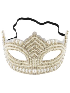 Kostümzubehör Maske Perlen weiß/silber