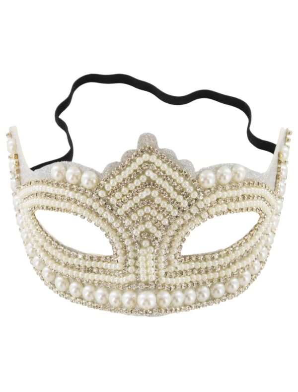 Kostümzubehör Maske Perlen weiß/silber