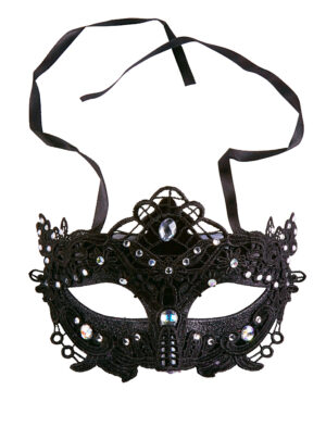 Kostümzubehör Maske Spitze mit Steinen schwarz