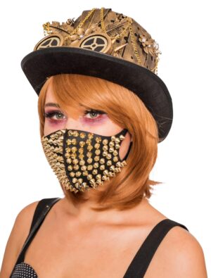 Kostümzubehör Maske Steampunk mit Nieten gold