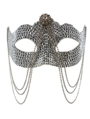 Kostümzubehör Maske Strass mit Kette silber