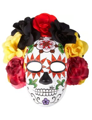 Kostümzubehör Maske Sugar Skull Blumen pink/gelb