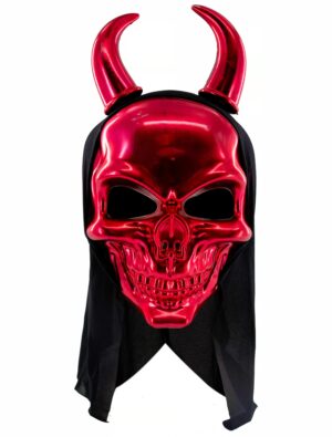 Kostümzubehör Maske Totenkopf Teufel mit Haube rot