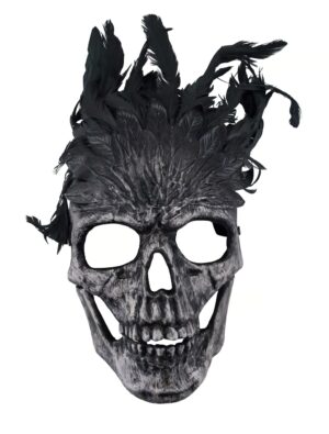 Kostümzubehör Maske Totenkopf mit Federn grau