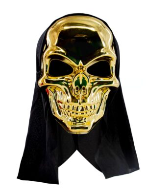 Kostümzubehör Maske Totenkopf mit Haube gold