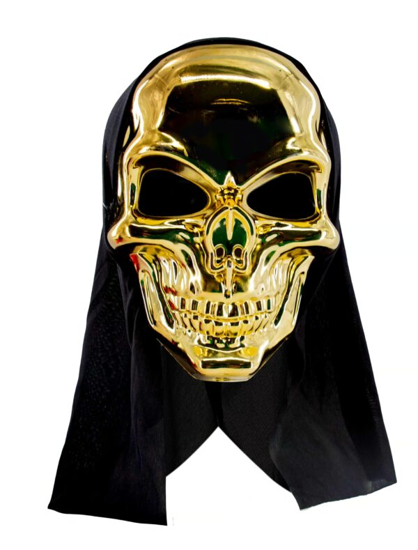 Kostümzubehör Maske Totenkopf mit Haube gold