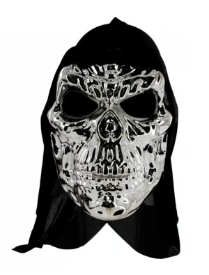 Kostümzubehör Maske Totenkopf mit Haube silber