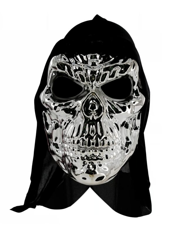 Kostümzubehör Maske Totenkopf mit Haube silber