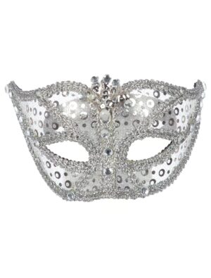 Kostümzubehör Maske Venedig mit Pailletten silber