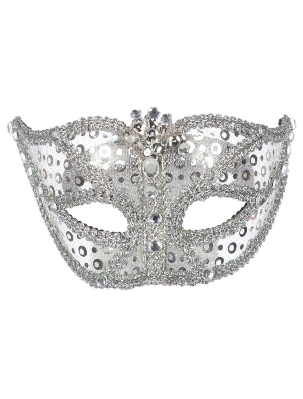 Kostümzubehör Maske Venedig mit Pailletten silber