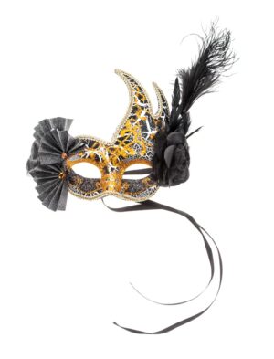 Kostümzubehör Maske Venezia mit Federn schwarz