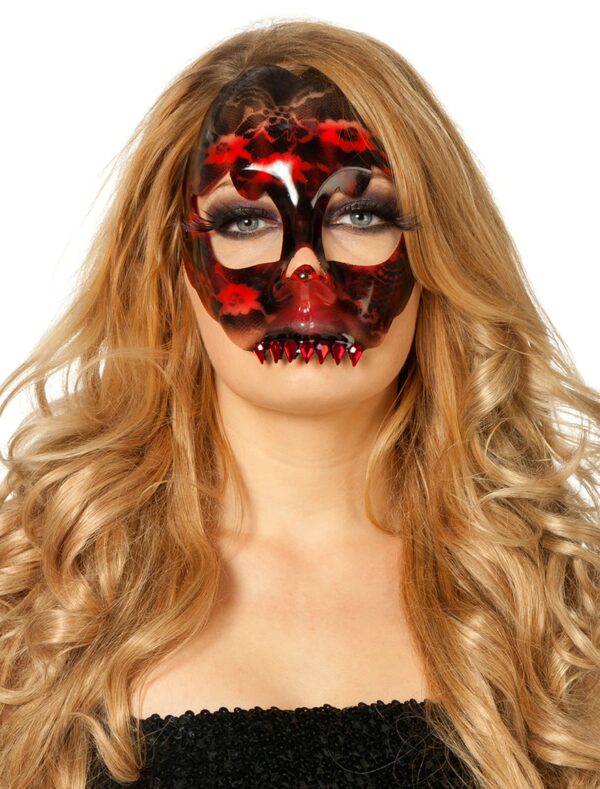 Kostümzubehör Maske Zombie mit Zähnen Farbe: schwarz/rot