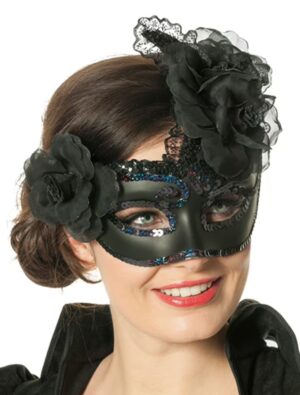 Kostümzubehör Maske mit Blume schwarz