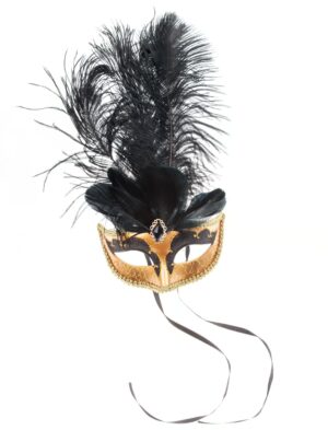 Kostümzubehör Maske mit Federn gold