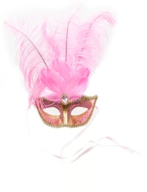 Kostümzubehör Maske mit Federn pink
