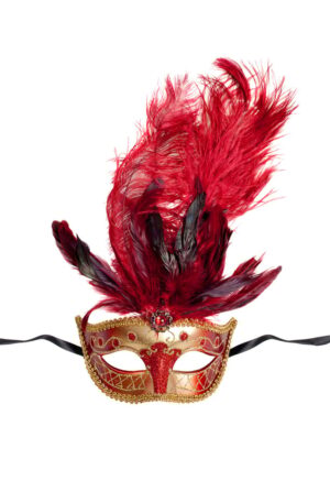 Kostümzubehör Maske mit Federn rot