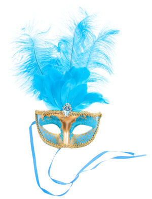 Kostümzubehör Maske mit Federn türkis