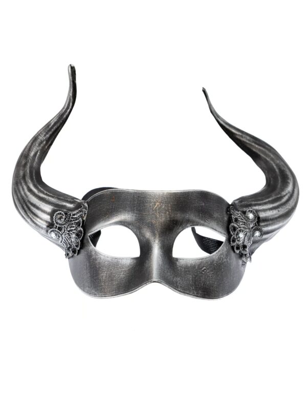 Kostümzubehör Maske mit Hörnern silber