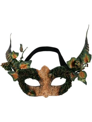 Kostümzubehör Maske mit Waldaugen und Hörner grün/gold