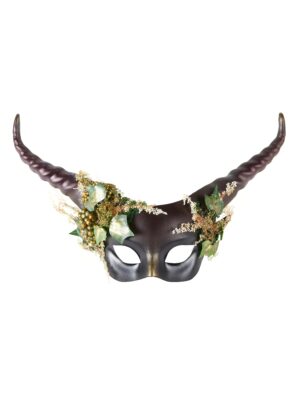 Kostümzubehör Maske mit langen Hörnern schwarz
