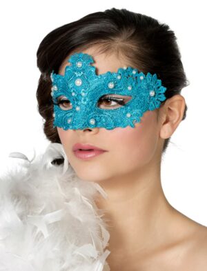 Kostümzubehör Maske türkis mit Perlen