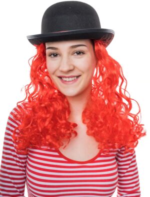 Kostümzubehör Melone mit roter Perücke schwarz 58