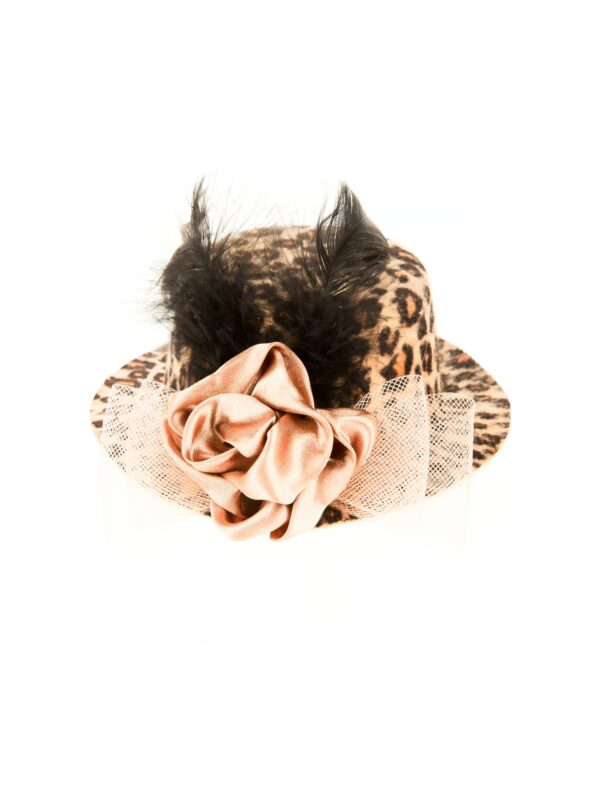 Kostümzubehör Mini Hut Leopard mit Rose & Feder Farbe: braun