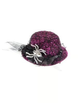 Kostümzubehör Mini Hut Spinne mit Haarclip silber/pink