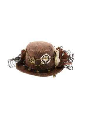 Kostümzubehör Mini Hut Steampunk mit Haarklammern braun