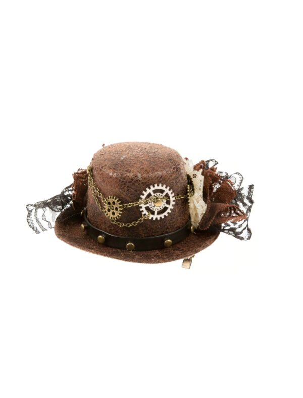 Kostümzubehör Mini Hut Steampunk mit Haarklammern braun