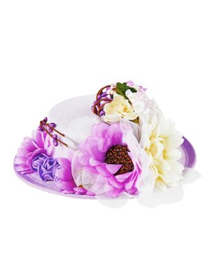 Kostümzubehör Mini Hut mit Blumen lila 17cm
