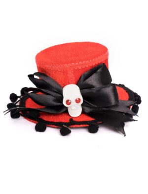 Kostümzubehör Mini Hut mit Totenkopf schwarz/rot one size