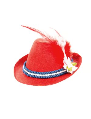 Kostümzubehör Mini Trachtenhut mit Federn rot