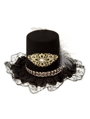 Kostümzubehör Mini Zylinder Steampunk mit Clip schwarz