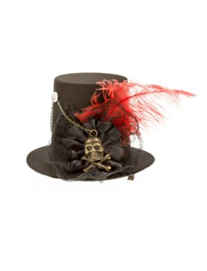 Kostümzubehör Mini Zylinder Steampunk mit Feder rot