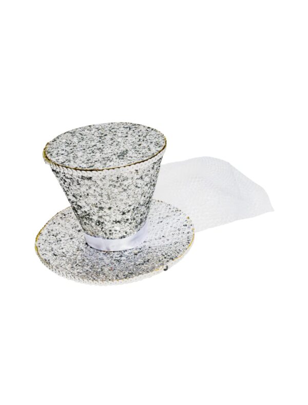 Kostümzubehör Mini Zylinder mit Tüll glitzernd silber