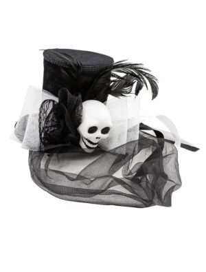 Kostümzubehör Minihut Totenkopf schwarz/weiß mit Haarclips