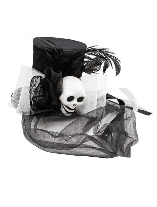 Kostümzubehör Minihut Totenkopf schwarz/weiß mit Haarclips