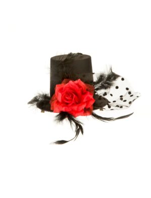 Kostümzubehör Minihut mit Blume schwarz/rot und Haarclip