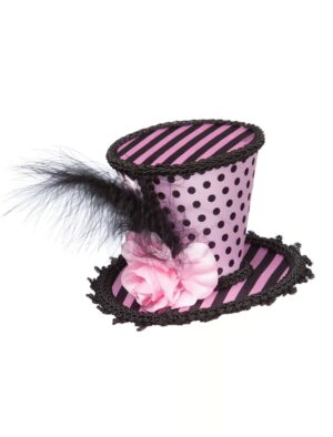 Kostümzubehör Minihut schwarz/rosa mit Punkten und Streifen
