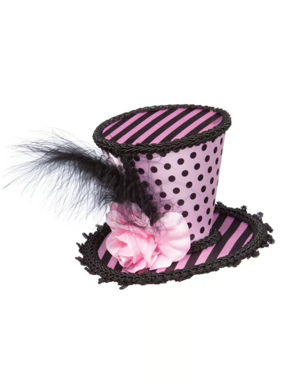 Kostümzubehör Minihut schwarz/rosa mit Punkten und Streifen