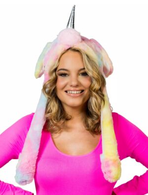 Kostümzubehör Mütze Plüsch Einhorn mit beweglichen Ohren bunt Farbe: bunt